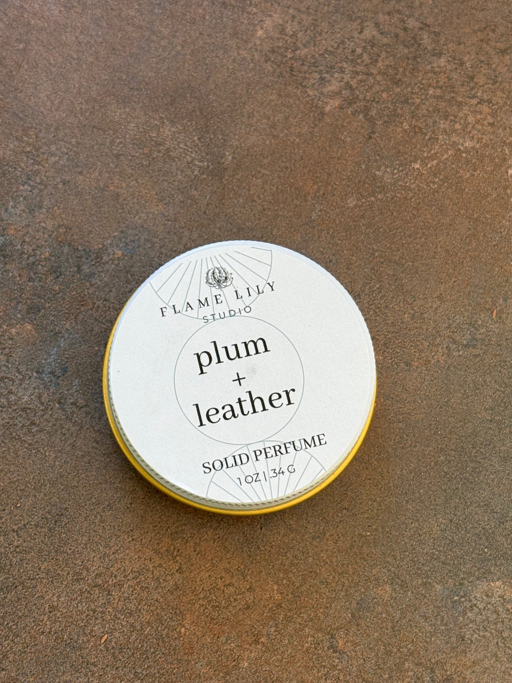 1 oz Solid Perfume - Ink Scrolls (Plum + Leather)